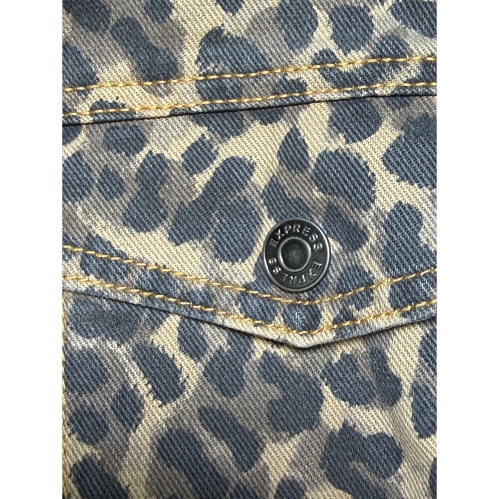 Express Lightweight Leopard Print Classic Denim Jacket Women's Medium Multicolor - Picture 6 of 8
